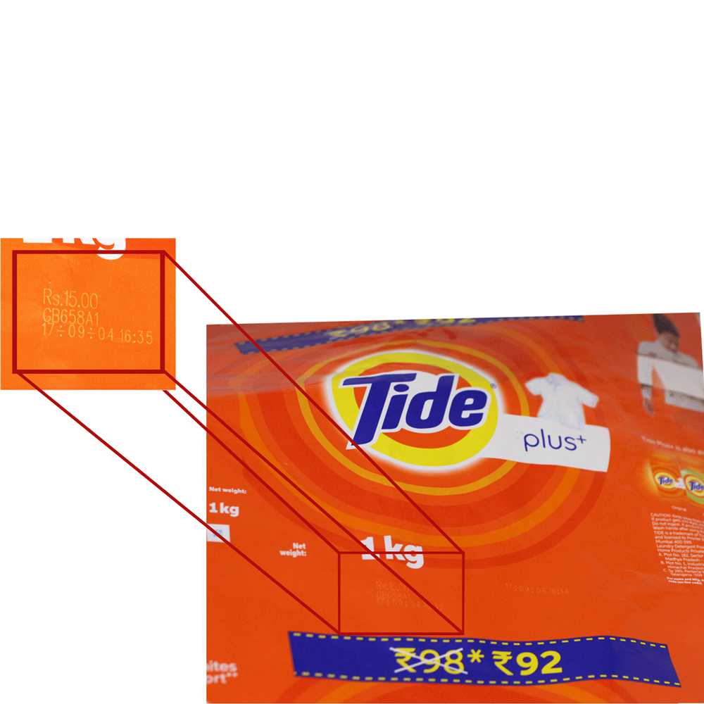 Laser marked batch code and mrp patch on dish washer