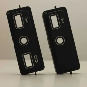  usb and aux casing holder made by using injection molding and painted using spray coating and pad printing technique 